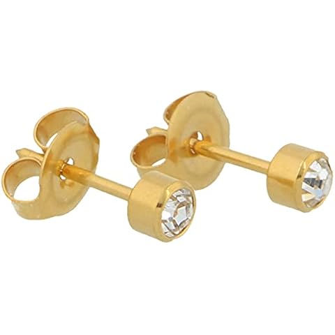 Sterile Gold-Plated Stud Earrings Made from Surgical Steel, Frame with Transparent Stone Cover