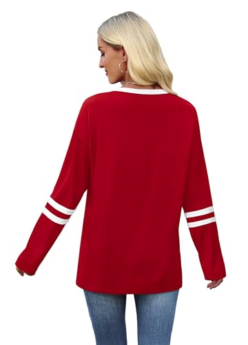 Image of Sampeel Long Sleeve Shirts for Women Color Block Casual Tops Fall Outfits 2026 Basic Tees Trendy Spring Clothes