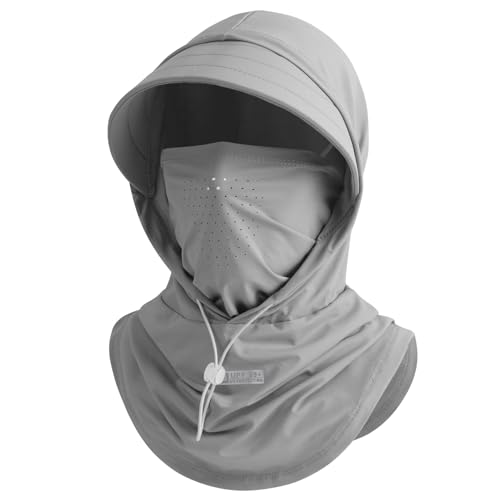 Cooling Breathable Balaclava Full Face Mask with Wide Brim Sun UV Protection Hood for Men Women Fishing Motorcycle Skiing (US Alpha One Size Light Gray)