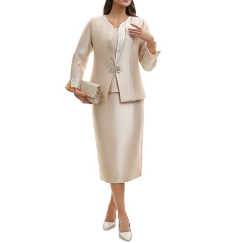 Women's Formal 3 Piece Church Suit Set with Rhinestone Trim Collar Elegant Dress Set for Mother of The Bride Wedding Guest2