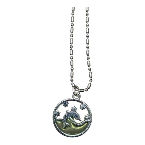 BlueRica Dolphin & Wave Pendant on Stainless Steel Chain Necklace (16")3