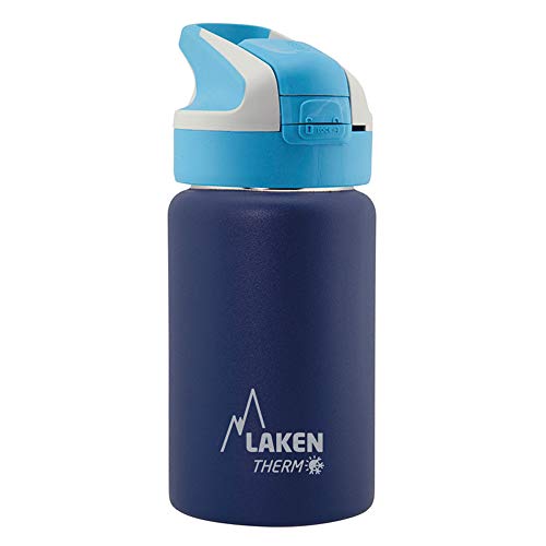 Laken Summit Insulated Kids Water Bottle with Sport Straw Cap and Lock, Double Wall Stainless Steel, Leakproof, 12oz, Blue