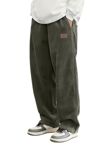 Image of Samfor Men's Comfortable Baggy Corduroy Pants | Relaxed Fit Stretch Waist Trousers for Everyday Wear | Casual Trouser for Man