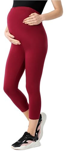 Be Mammy Leggings Premaman 3/4 Pantaloni in Bio-Cotone Donna BE20-284 (Bordeaux, M)