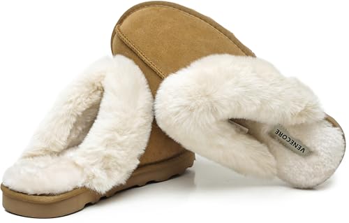 Emma Women's Winter Fur Slippers Genuine Suede Fluffy Faux Fur Memory Foam Cushion, Indoor and Outdoor3