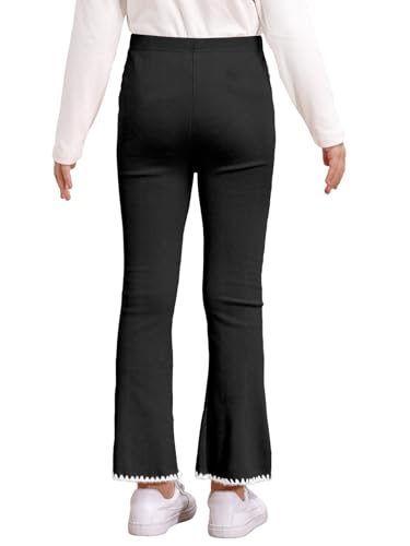 Kids Girls Elastic Waist Flare Leggings Ribbed Knit Bell Bottoms Pants Casual Fall Embroidery Plush Hem Trousers2