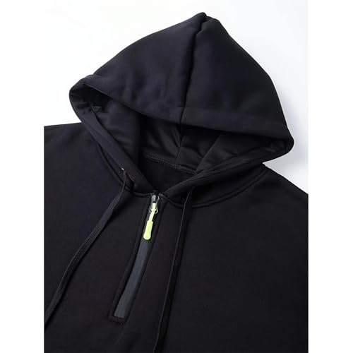 Men's Solid Pullover Hoodies Quarter Zip Sweatshirts Soft Blend Fleece Hooded Sweatshirts Long Sleeve with Big Pocket4