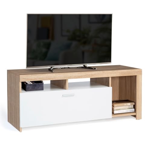 IDMarket - Mueble TV 110 cm Malo Madera y Armario Blanco