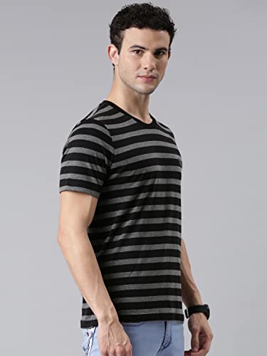 Image of F A S O Men's T-Shirt - Super Soft Combed Cotton Rich Fabric Sporty Striped Design Customized Comfort Fit