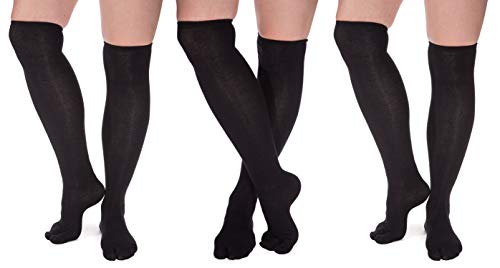 3 Pairs V-Toe Flip Flop Split Toe Tabi Socks Black Over The Knee Mens Womens Girls Boys