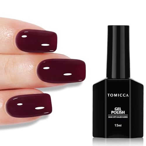 TOMICCA Burgundy Deep Red Nail Polish - 15ML Dark Red Wine Soak Off U V LED Nail Lamp Gel Polish for Professional Salon Long Lasting Easy to Apply