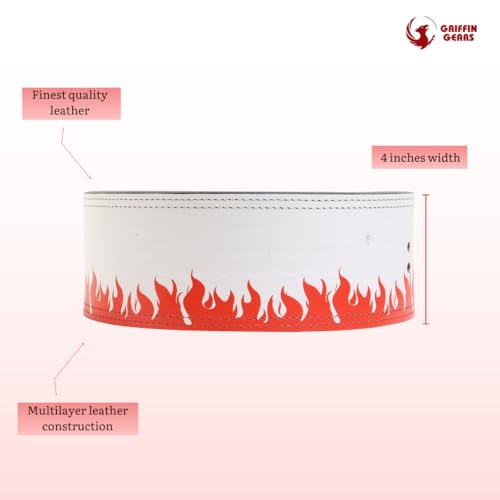Image of 13mm Lever Powerlifting Belt - Red Fire Leather Gym Belt with White Buckle - Men & Women- Weightlifting, Squats, Deadlifts - IPF Standard (Red Fire White Buckle, S)