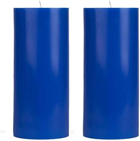 Blue Pillar Candles Scented Unscented Set of 2-3x6 inch Thick 60 Hour - 20 oz each Royal Navy Wedding Party Lights