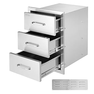 VEVOR Outdoor Kitchen Drawers 16″ W x 21.5″ H x 18″ D, Flush Mount Triple Access BBQ Drawers with Stainless Steel Handle, BBQ Island Drawers for Outdoor Kitchens or BBQ Island Patio Grill Station