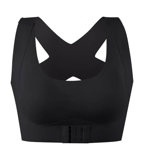 Sujetador corrector de postura para mujer, soporte de espalda, cierre frontal, brasier con levantamiento de espalda, sin varillas, ropa interior definitiva, Negro, 4XL / H