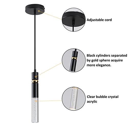 Krasty Modern 3 Pack Kitchen Island Pendant Lights, Led Bar Crystal Black Gold Mini Pendant Light Fixture Bedroom Bedside Table Living Room,Bubble Crystal 3000K Small Pendant Light #TOP3