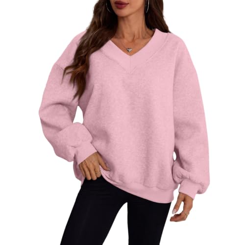Womens V Neck Oversized Sweatshirt FleeceSweat Shirt Winter Outfits - image 3