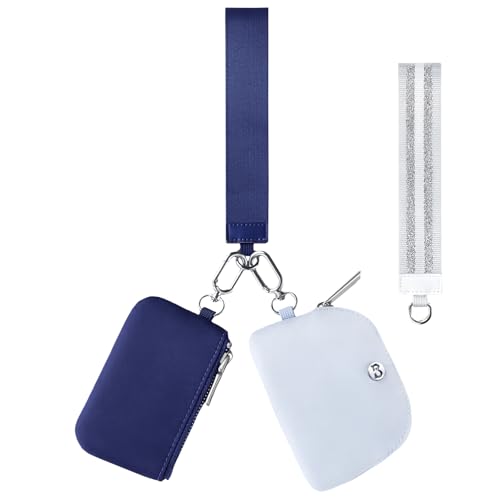 Mini Zip Around Dual Pouch Wristlet With 2 Straps Wristlet Keychain Wallet for Women Coin Purse Small Cute for Teen Girl