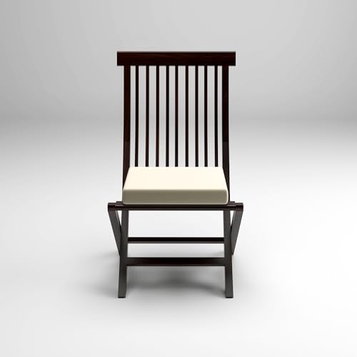 Image of Sheesham Wooden Portable Foldable 2 Seater Chair with Table Set Outdoor Balcony Garden Coffee Table Set Furniture with 1 Table and 2 Chairs Set (Walnut with White Cushion)