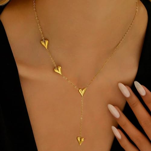 NIQIPOK Gold Heart Necklace for Women Dainty Gold Heart Pendant Necklace Gold Long Heart Necklace Tassels Necklace Gold Charm Necklace Valentine Jewelry4