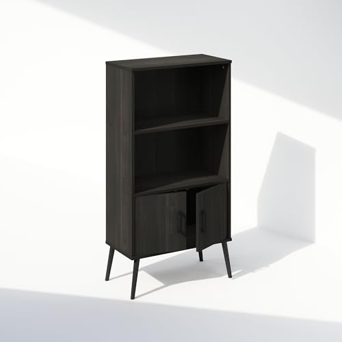 Furinno MIDCENTURY Storage Cabinet, 3 Tier Accent Cabinet with Open Shelves, Closed Cabinet, Wooden Legs, Organization and Storage, for Living Room, Home Office, Espresso - image 3