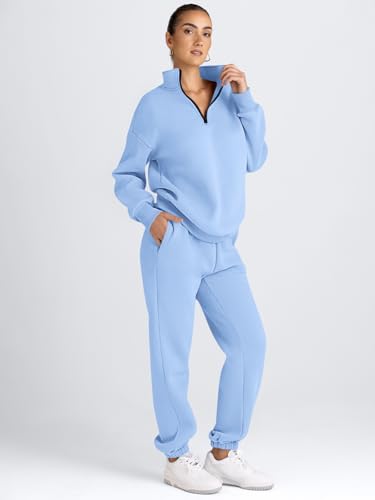 Image of AUTOMET Women's Sweatsuits 2 Piece Outfits Lounge Sets | Cozy Airport Outfits,Casual Sweat Sets for Fall and Winter,Half Zip Pullover and Baggy Sweatpants with Pockets