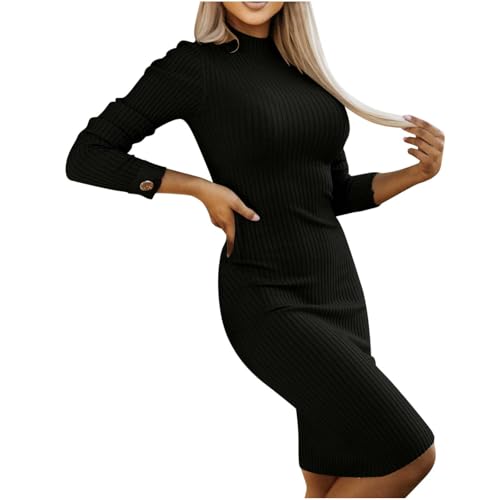 Women's Ribbed Knit Dress Casual Long Sleeve Mock Neck Slim Fit Sweater  Dress Solid Color Stretch Midi Bodycon Dress at Amazon Women's Clothing  store