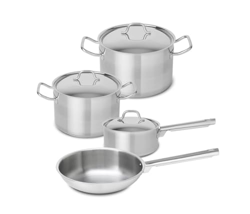 Teka Batería de Cocina Juego de Ollas y Sartenes 7 Piezas, Cazuelas y Sartén con Tapas para Inducción, Vitrocerámica y Gas, en Acero Inoxidable con Base de 3 Capas