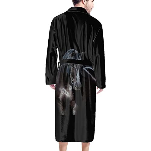 Dolyues Albornoz de baño para hombre, bata de baño de longitud completa, tamaño único, acogedoras batas de kimono para adultos y adolescentes, Caballo Negro, L