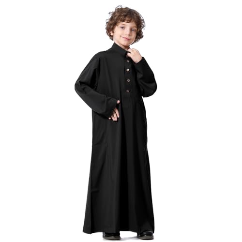 FYMNSI Arabic Thobe For Muslim Boys Robes Long Sleeve Kaftan With Pockets Solid Color Middle East Abayas Dubai Clothing 4-14T4