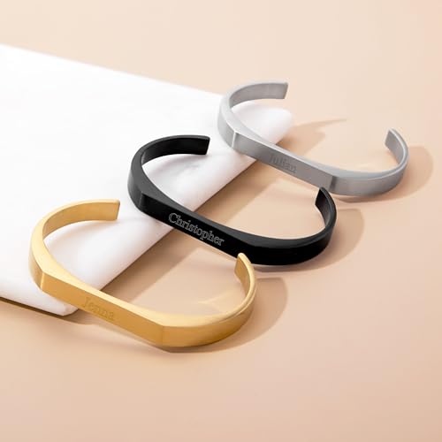 EVE'S ADDICTION Engravable Men's Brushed Stainless Steel Rectangle Cuff Bracelet - Gifts for Dad4