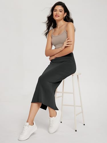 ODODOS Modal Soft Midi Skirt for Women Back Slit High Waist Casual Long Pencil Skirts with Pockets3