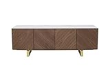 mueble para tv nogal Materiales: estructura en MDF blanco brillo, puerta con vetas efecto nogal y patas en metal bronceado.