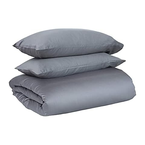 Marsala Home Grey Cotton Sateen Bedding Double Duvet Cover Set Luxury Quilt Cover with Pillowcases (Dark Grey Double Size) Cover