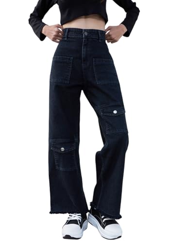 Image of Noh.Voh - SASSAFRAS Kids Black Acid Wash Raw Hem Straight Jeans