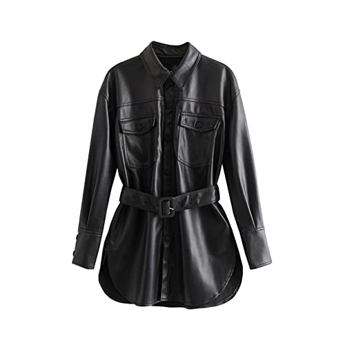 GHJdhygy Herbstsaison Damen Kunstleder Revers Beiläufig Spiel Gürtel...