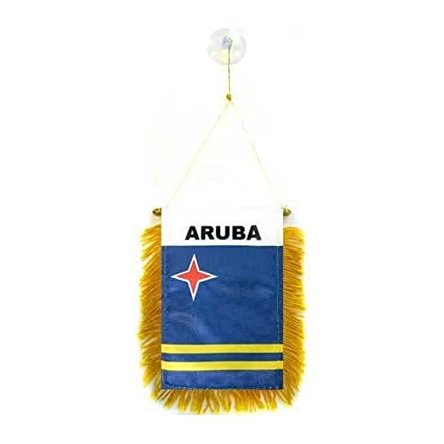 Image of AZ FLAG Aruba mini Banner 6'' x 4'' - Aruban PENNANT 15 x 10 cm - mini Banners 4x6 inch suction cup hanger