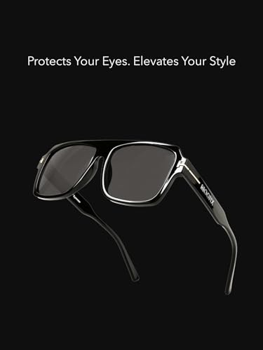Image of MOONX Deepshift S1 UV Protected Square Sunglasses for Men & Women | Black PC Frame | Black Lens | Stylish Unisex Eyewear for Driving, Travel & Casual Outings