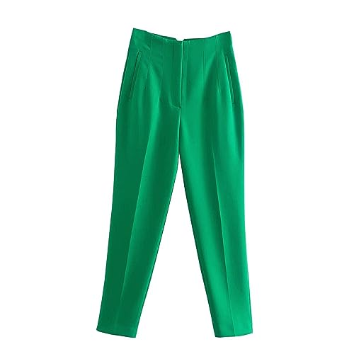 Casual Pants for Women Business Work Office Dress Trousers Solid Color High Waist Zip Straight Leg Pants with Pockets