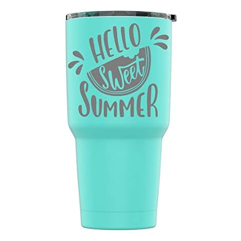 Distinct and Unique Stainless Steel Hello Sweet Summer Powder Coated Tumbler Splash Proof Lid 2 Straws*, Triple Wall Vacuum Insulated, Mug Coffee Cup Travel, Camping, Gym Hot Cold Drinks (Teal, 30oz) Cover