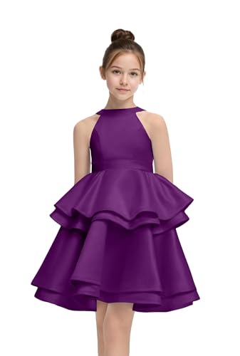 O Neck Flower Girl Dress for Wedding Girls Satin Pageant Dresses Short Party Formal Gown for Girls