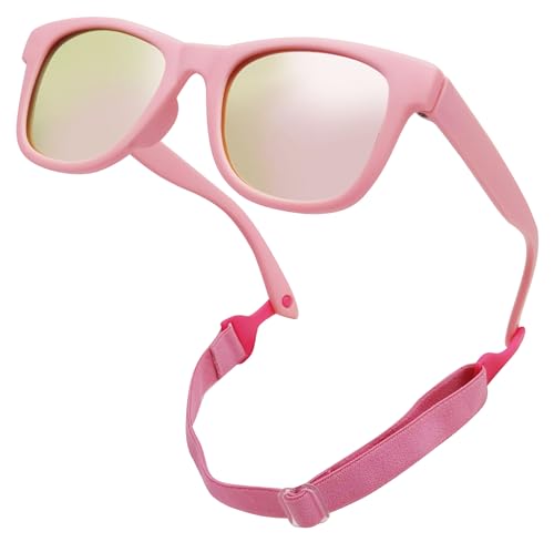 COOLSOME Kids Flexible Polarized UV400 Sunglasses with Strap For Boys Girls Toddler 0-10