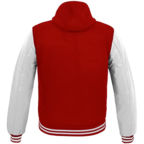Image of Deckra Men's Varsity Jacket Genuine Leather Sleeve and Wool Blend Letterman Boys College Varsity Jackets XS-5XL