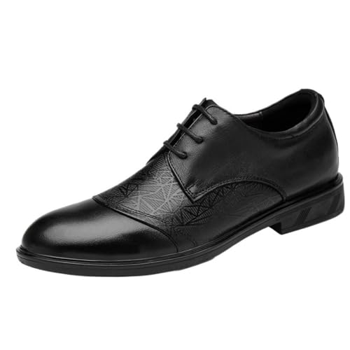 Men's Lace up Genuine Leather Oxfords Comfortable Slip Resistant Formal Business Casual Dress Shoes for Office Wedding and Daily Wear