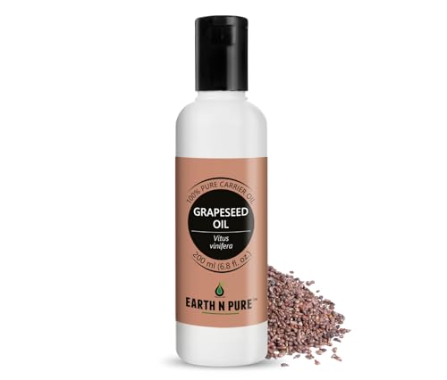 Image of Earth N Pure Grapeseed Oil | 100% Pure & Natural | Cold Pressed Carrier Oil | Lightweight & Fast-Absorbing | For Skin, Hair & Massage | 200ml