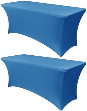 Obstal 6ft Stretch Spandex Table Cover for Standard Folding Tables - 2 Pack Universal Rectangular Fitted Tablecloth Protector for Wedding, Banquet and Party,72L x 30W x 30H Inches, Aqua, 2pc