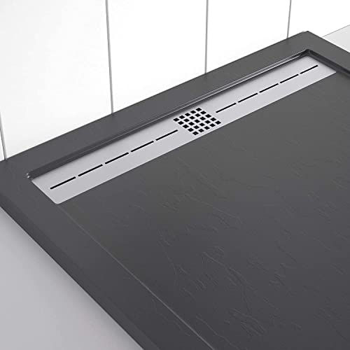 Receveur de douche antidérapant gris anthracite extra plat effet pierre ardoise - 3