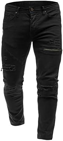 Andongnywell Men’s Distressed Fashion Skinny Fit Jeans Plus Size Ripped Pockets Denim Pants Trousers