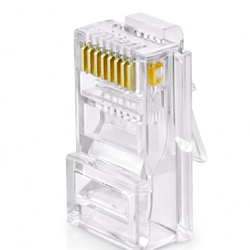 Image of RJ45 CAT5 Pass Through Connectors 50pcs | High Speed Ethernet Crimp Plug for LAN Cable, & UTP Network Ends for Solid and Standard Wire | Easy Termination Connector for Router Setup
