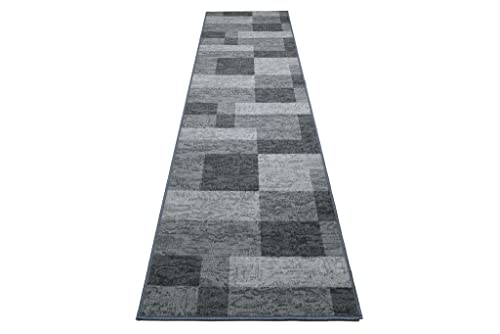 TAPISO Anti Rutsch Teppich Läufer rutschfest Brücke Meterware Modern Bsalt Dunkelgrau Viereck Geometrisch Design Flur Küche Wohnzimmer… – Ansicht 7